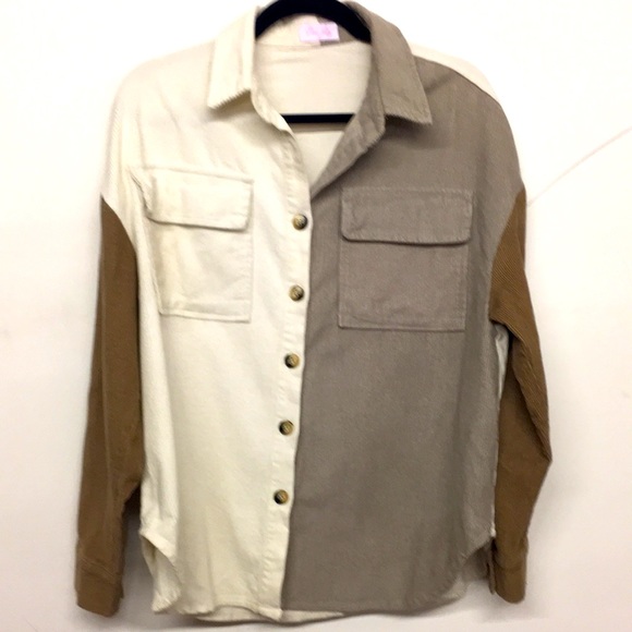 Pink Lily size small brown/cream color block corduroy shacket. Like new - Picture 1 of 2